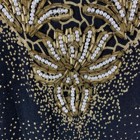 VTG Jane Ashley Womens Top Sz 16 Black Gold Beaded Lotus Flower Event - Picture 5 of 12